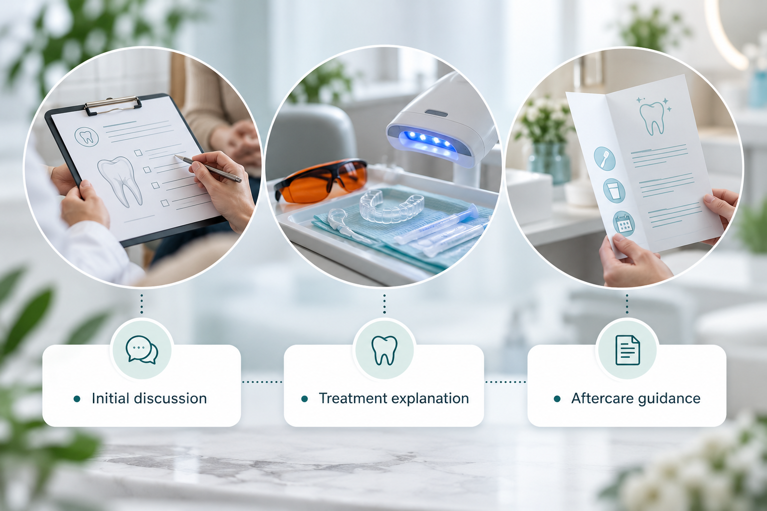 What the service includes infographic: Initial discussion; Treatment explanation; Aftercare guidance