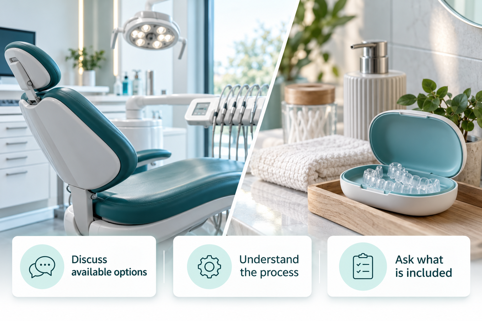 Treatment options and expectations infographic: Discuss available options; Understand the process; Ask what is included